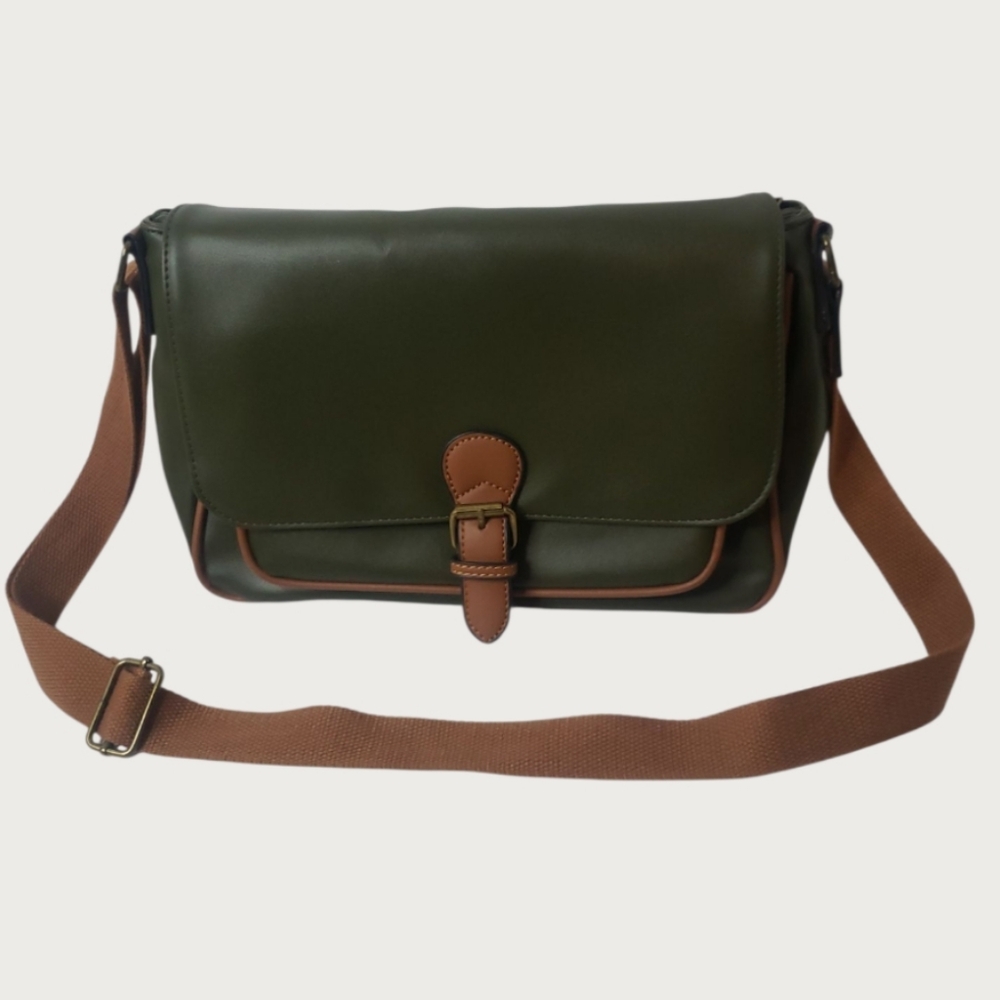 Princess Highway Satchel Bag Green Brown Adjustable Strap Shoulder Faux Leather - Picture 1 of 17